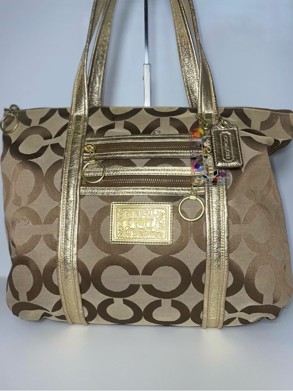 Coach Poppy 2009 Gold Metallic Op Art Glam Tote 13826